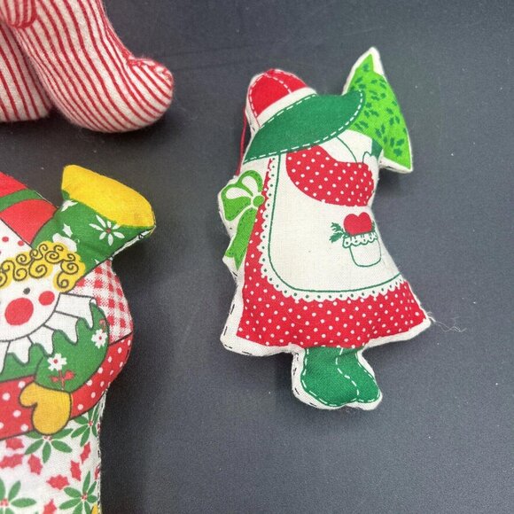 1970s / 80s Stuffed Sewn Christmas Decor, Ornaments, Bear, Stocking, Folk Art - Picture 10 of 10